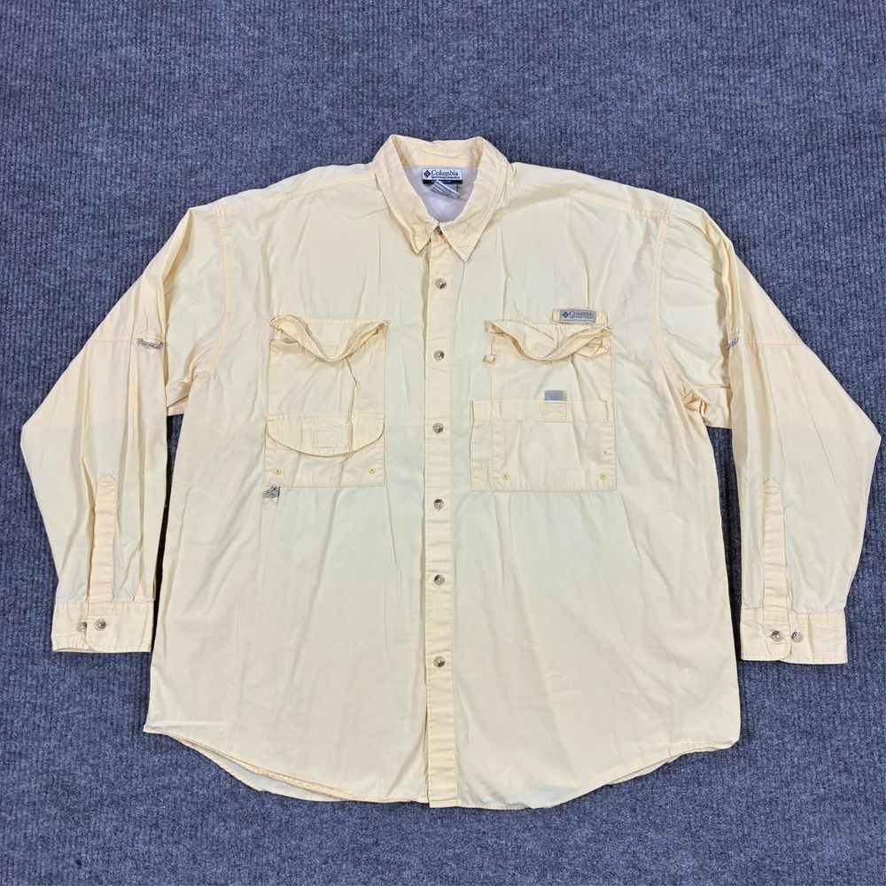 Columbia PFG Mens Button Up Shirt Size 2XL Yellow Lined Vented Long Sleeve